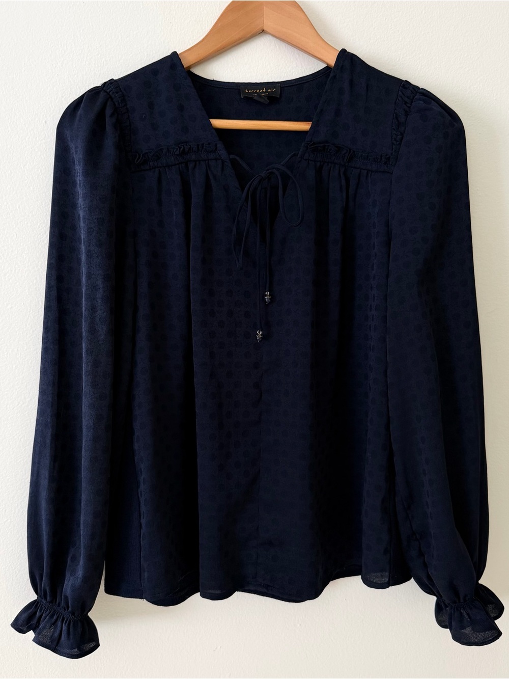 Women’s Navy Long-Sleeve Tie-Neck Blouse